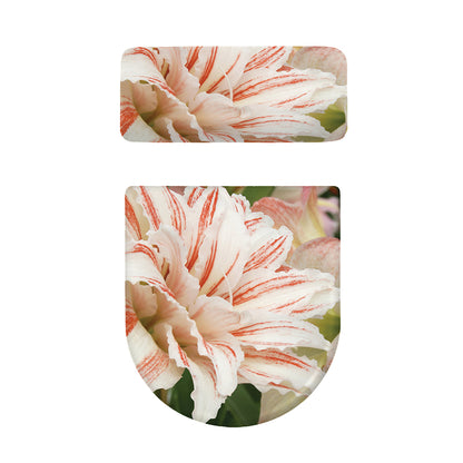 White And Pink Amaryllis Print Toilet Lid And Tank Cover Set