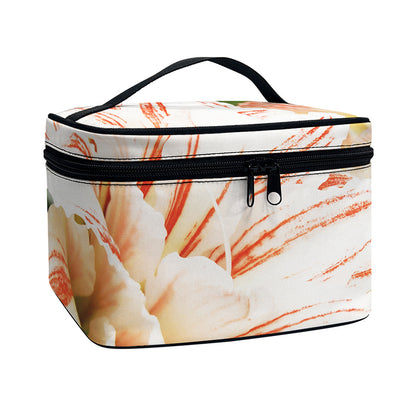 White And Pink Amaryllis Print Travel Makeup Bag