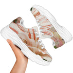 White And Pink Amaryllis Print White Chunky Shoes