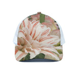 White And Pink Amaryllis Print White Mesh Trucker Cap