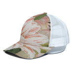 White And Pink Amaryllis Print White Mesh Trucker Cap