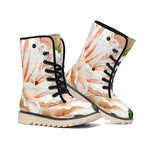 White And Pink Amaryllis Print Winter Boots