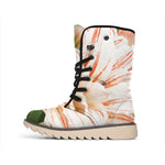 White And Pink Amaryllis Print Winter Boots