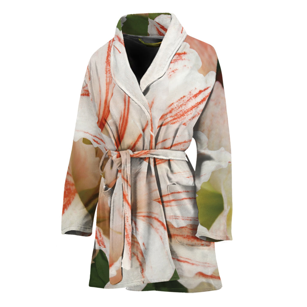 White And Pink Amaryllis Print Women's Bathrobe