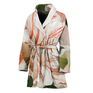 White And Pink Amaryllis Print Women's Bathrobe