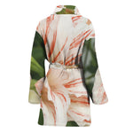 White And Pink Amaryllis Print Women's Bathrobe