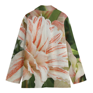 White And Pink Amaryllis Print Women's Blazer