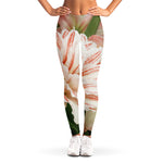 White And Pink Amaryllis Print Women's Leggings