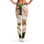 White And Pink Amaryllis Print Women's Leggings