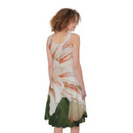 White And Pink Amaryllis Print Women's Sleeveless Dress