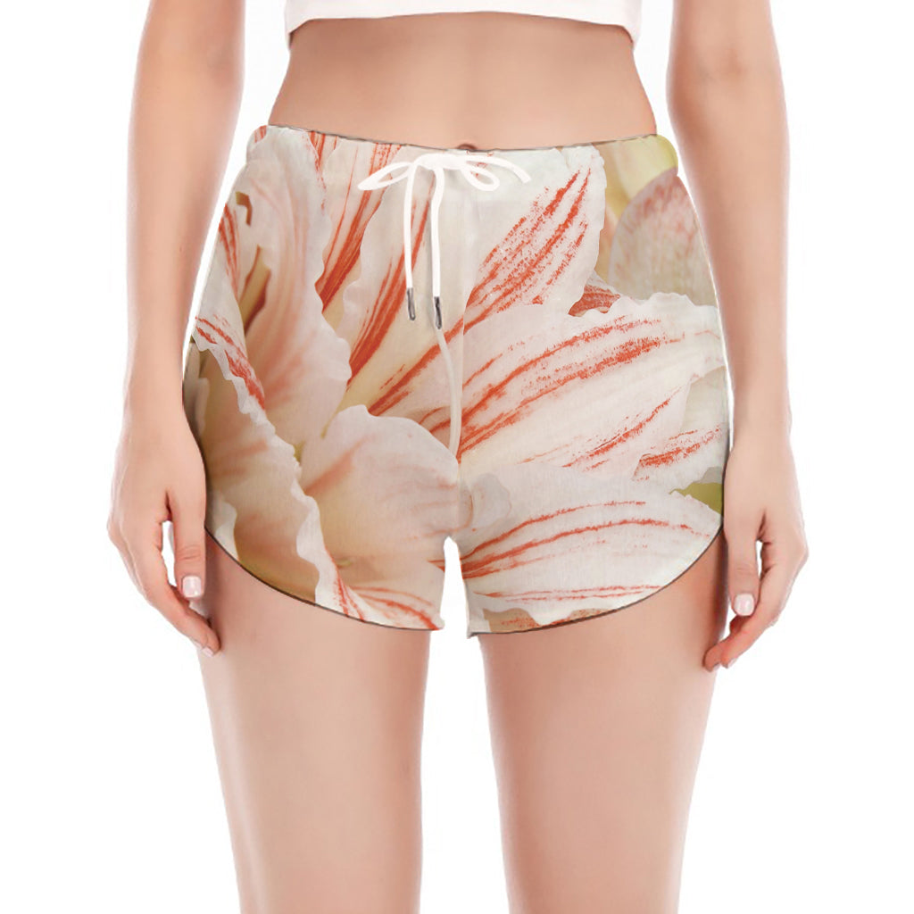 White And Pink Amaryllis Print Women's Split Running Shorts