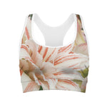 White And Pink Amaryllis Print Women's Sports Bra