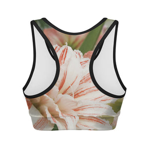 White And Pink Amaryllis Print Women's Sports Bra