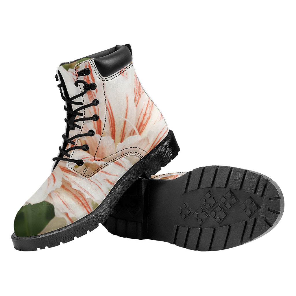 White And Pink Amaryllis Print Work Boots