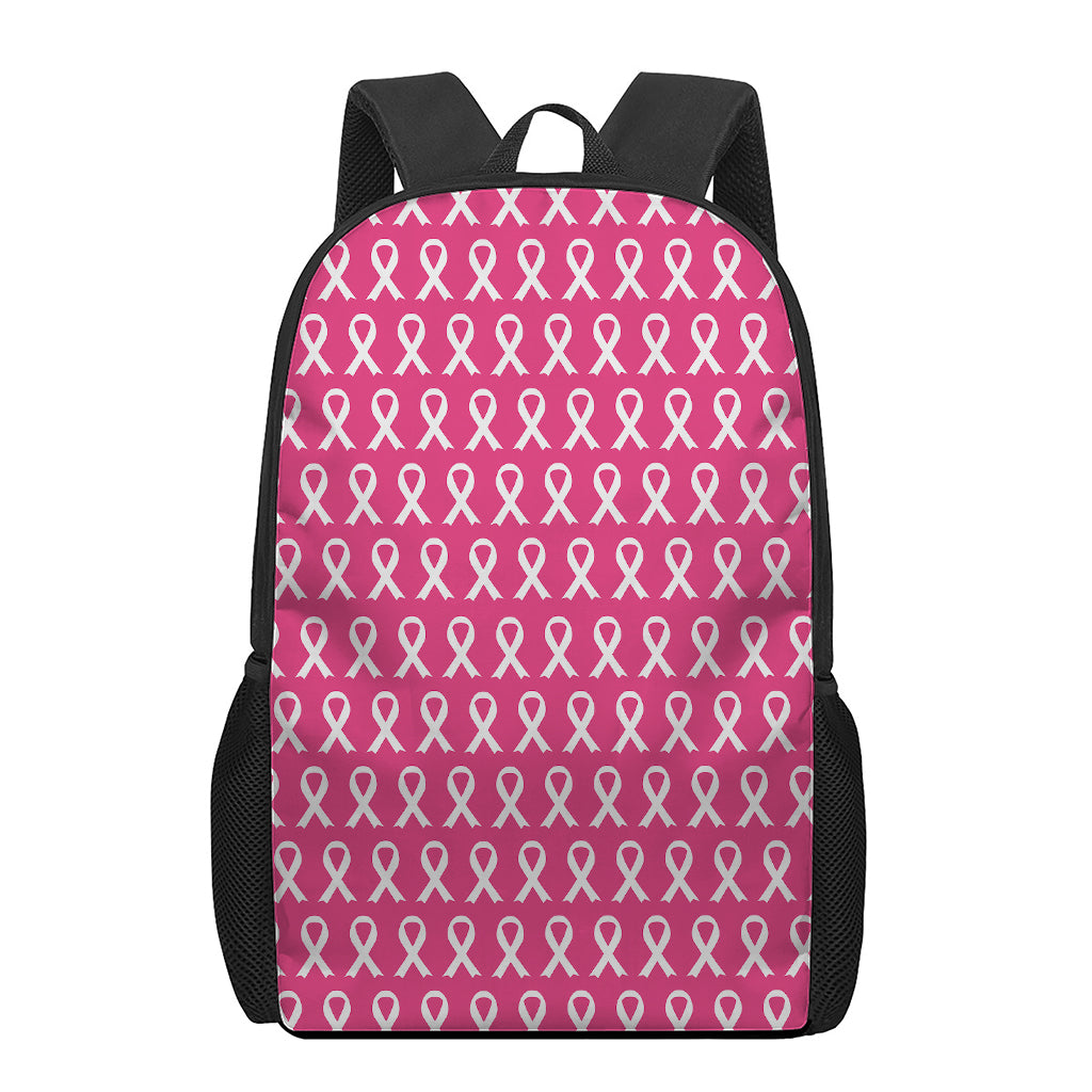 White And Pink Breast Cancer Print 17 Inch Backpack