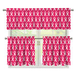 White And Pink Breast Cancer Print 3 Piece Kitchen Curtains