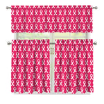 White And Pink Breast Cancer Print 3 Piece Kitchen Curtains