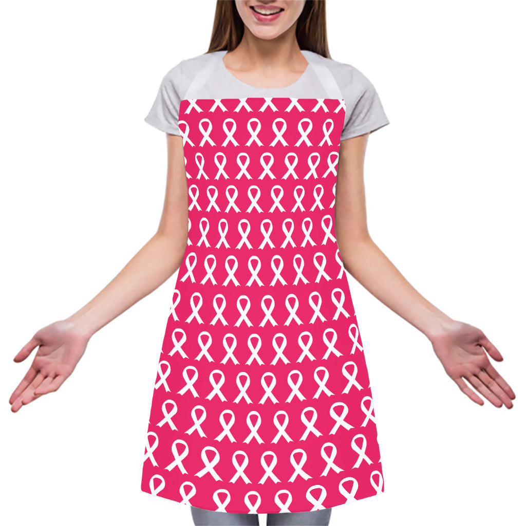 White And Pink Breast Cancer Print Adjustable Apron