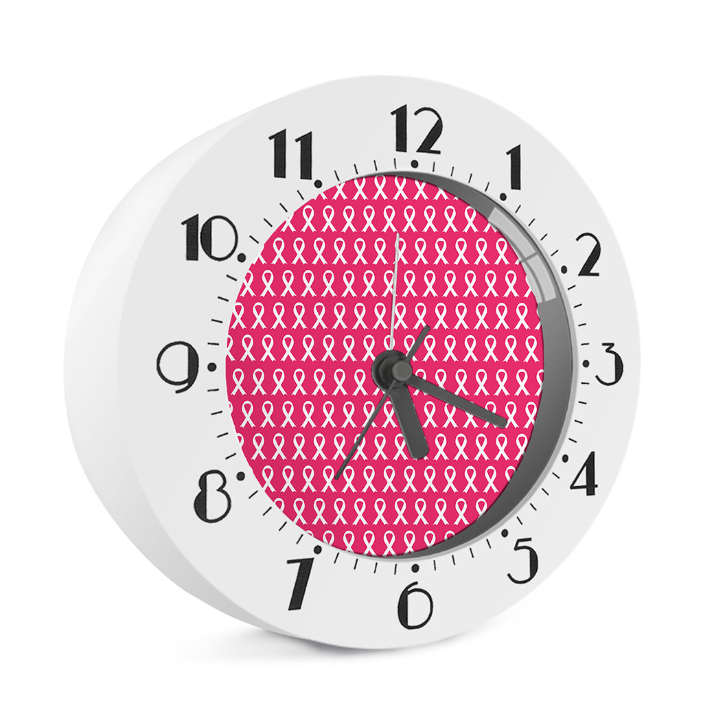 White And Pink Breast Cancer Print Alarm Clock