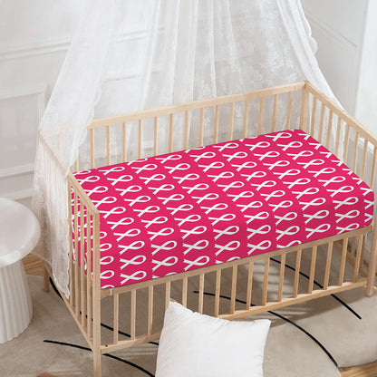 White And Pink Breast Cancer Print Baby Crib Sheet