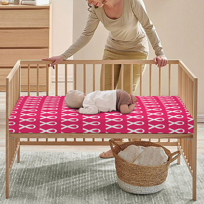 White And Pink Breast Cancer Print Baby Crib Sheet
