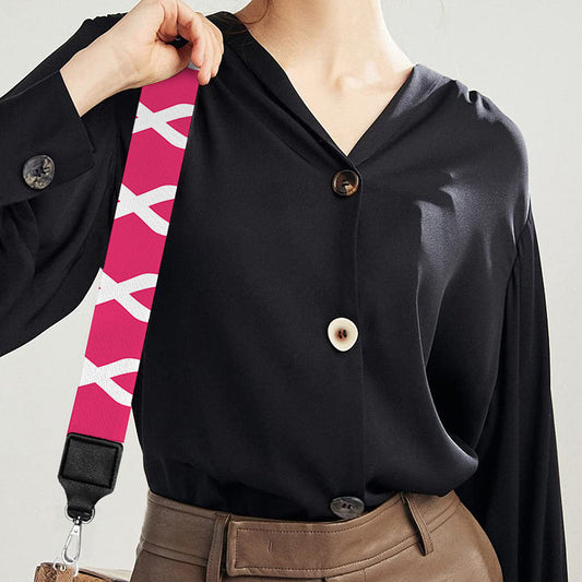 White And Pink Breast Cancer Print Bag Strap
