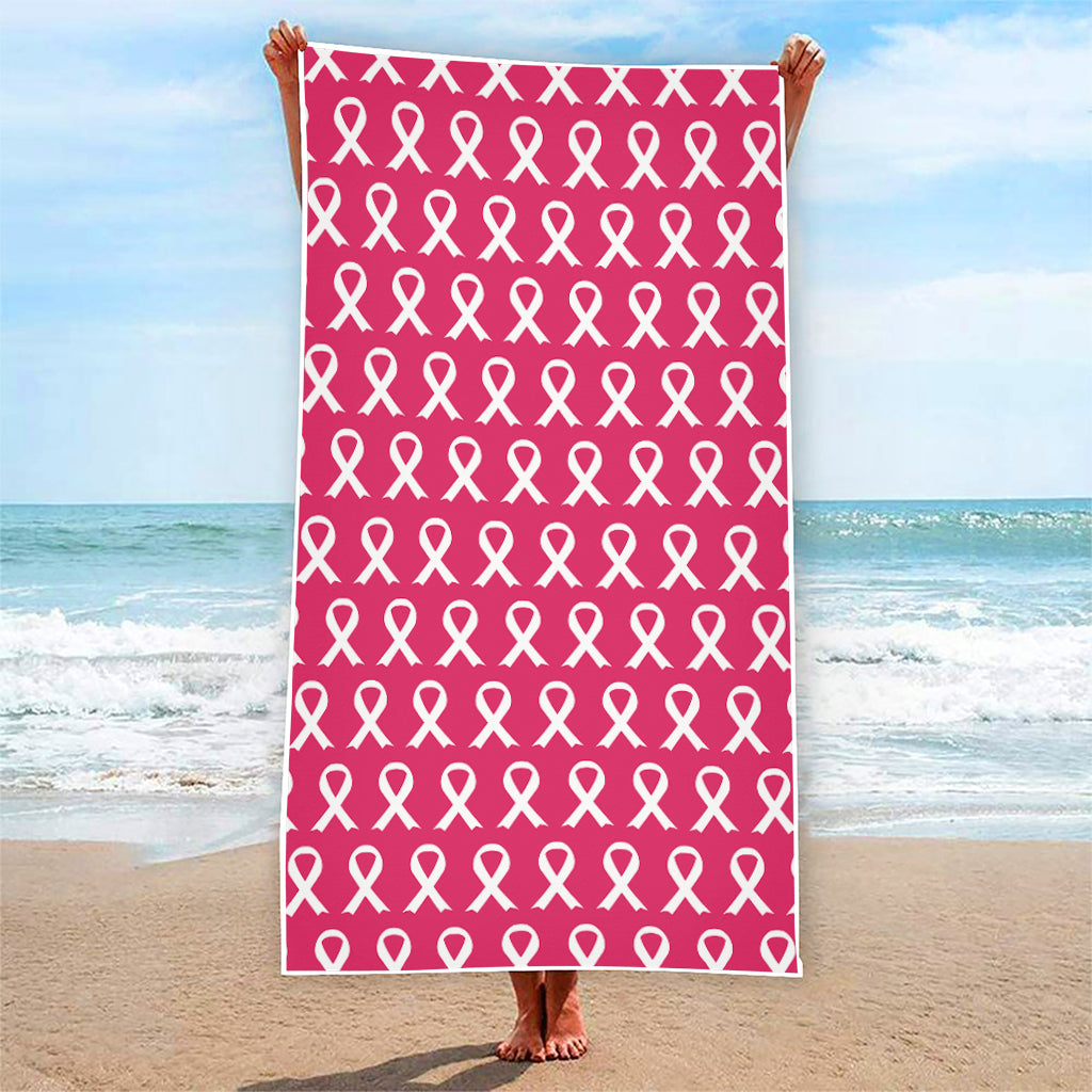 White And Pink Breast Cancer Print Beach Towel