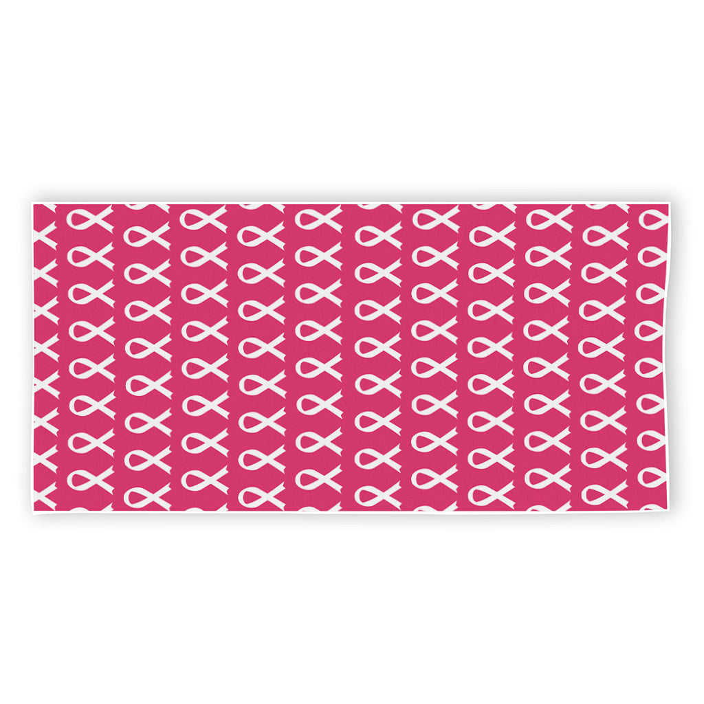 White And Pink Breast Cancer Print Beach Towel