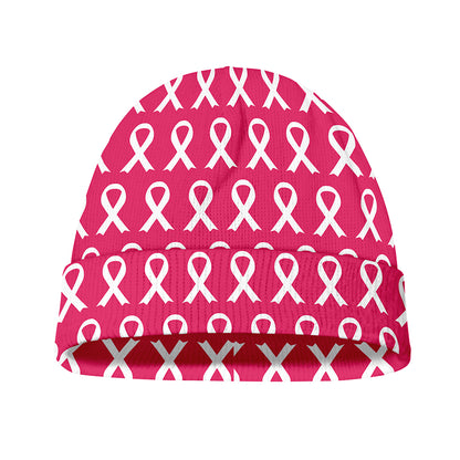 White And Pink Breast Cancer Print Beanie