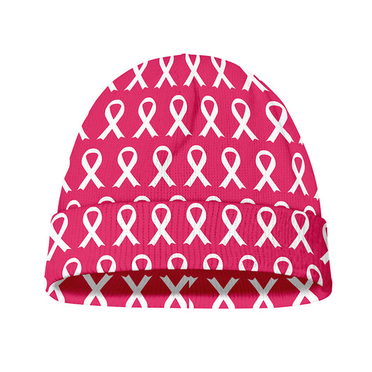 White And Pink Breast Cancer Print Beanie