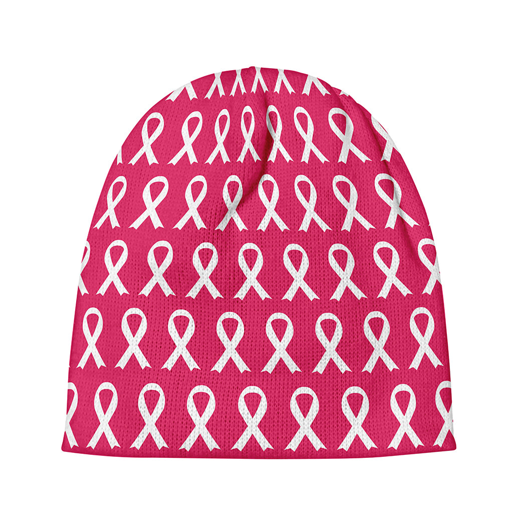 White And Pink Breast Cancer Print Beanie