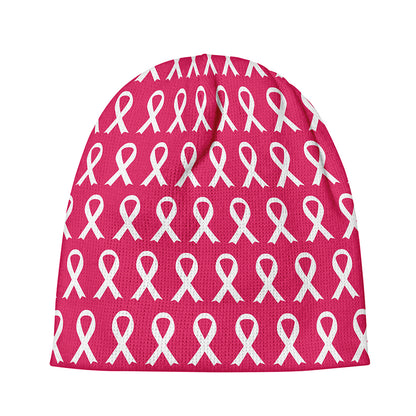 White And Pink Breast Cancer Print Beanie