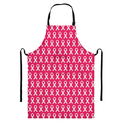 White And Pink Breast Cancer Print Bib Apron With Pocket