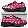 White And Pink Breast Cancer Print Black Chunky Shoes