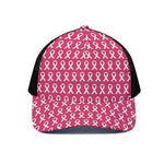 White And Pink Breast Cancer Print Black Mesh Trucker Cap