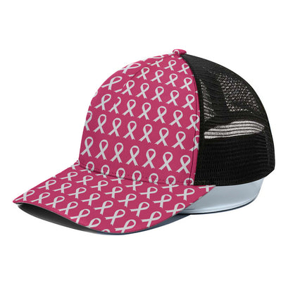 White And Pink Breast Cancer Print Black Mesh Trucker Cap