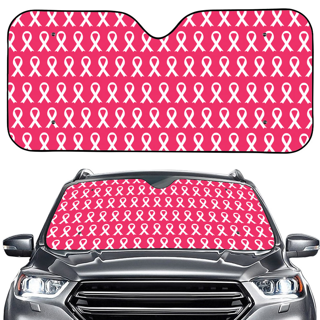 White And Pink Breast Cancer Print Car Windshield Sun Shade