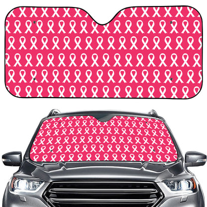 White And Pink Breast Cancer Print Car Windshield Sun Shade
