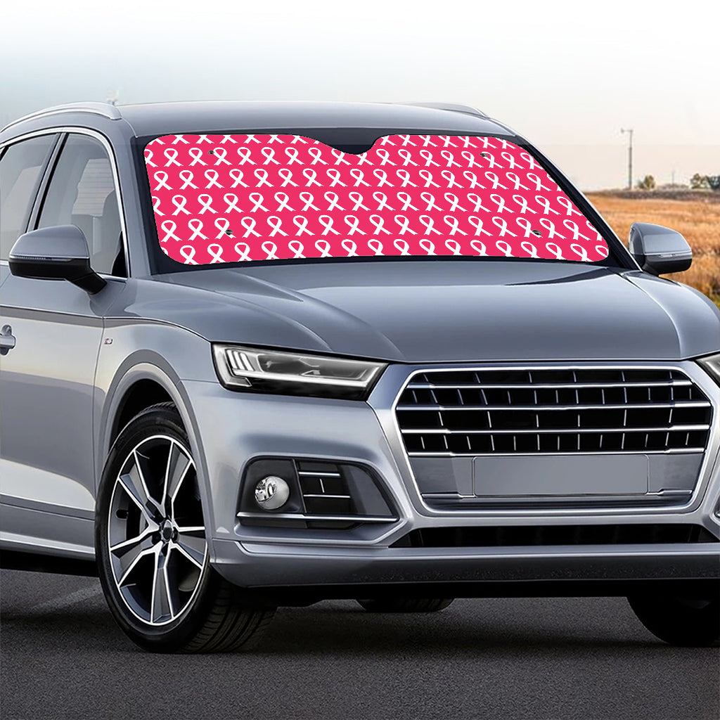 White And Pink Breast Cancer Print Car Windshield Sun Shade