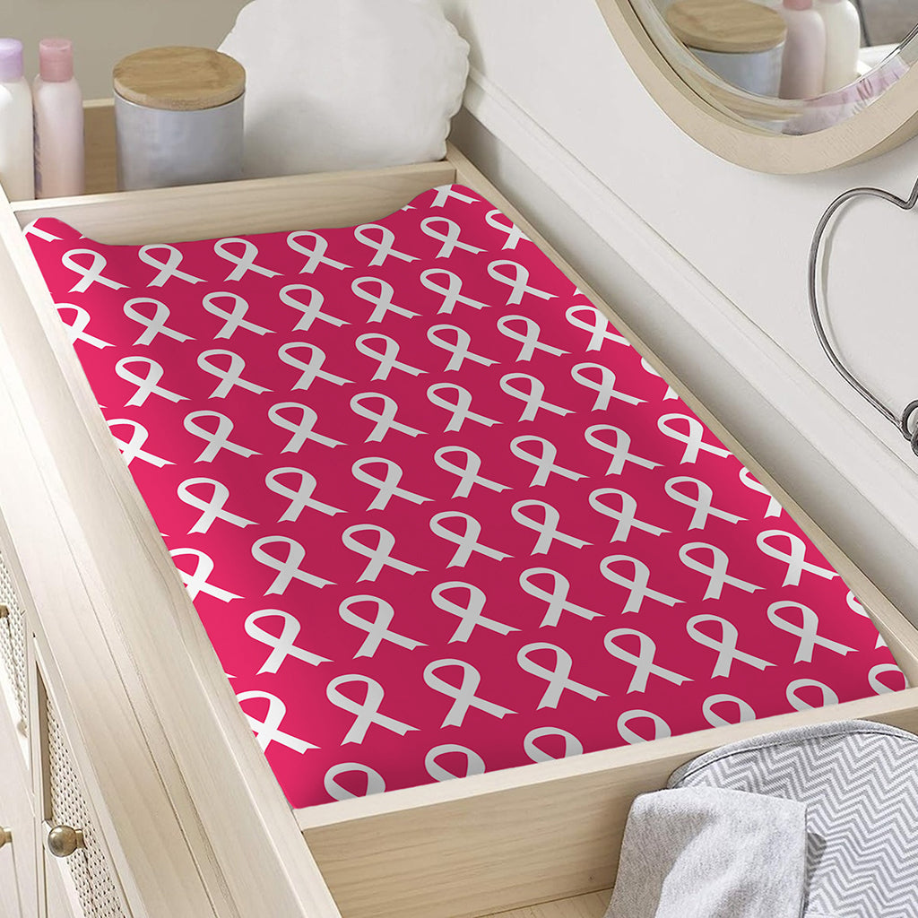 White And Pink Breast Cancer Print Changing Pad Cover