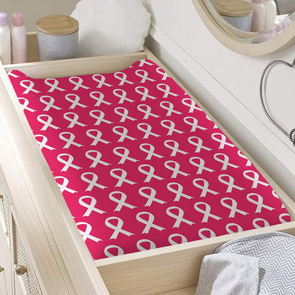 White And Pink Breast Cancer Print Changing Pad Cover