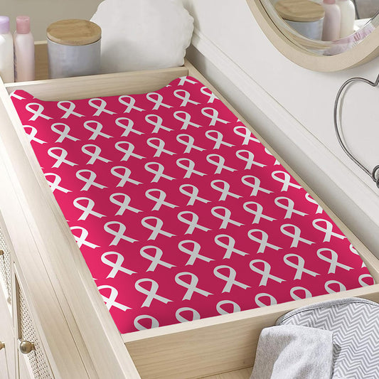 White And Pink Breast Cancer Print Changing Pad Cover