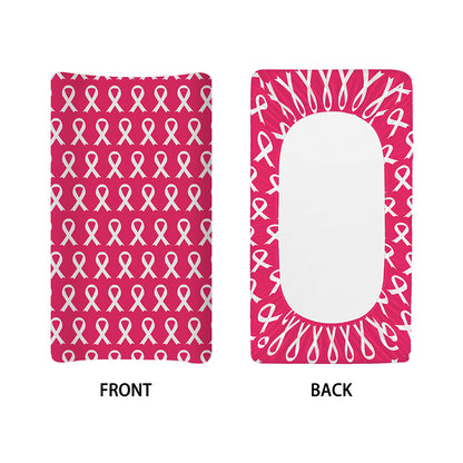 White And Pink Breast Cancer Print Changing Pad Cover