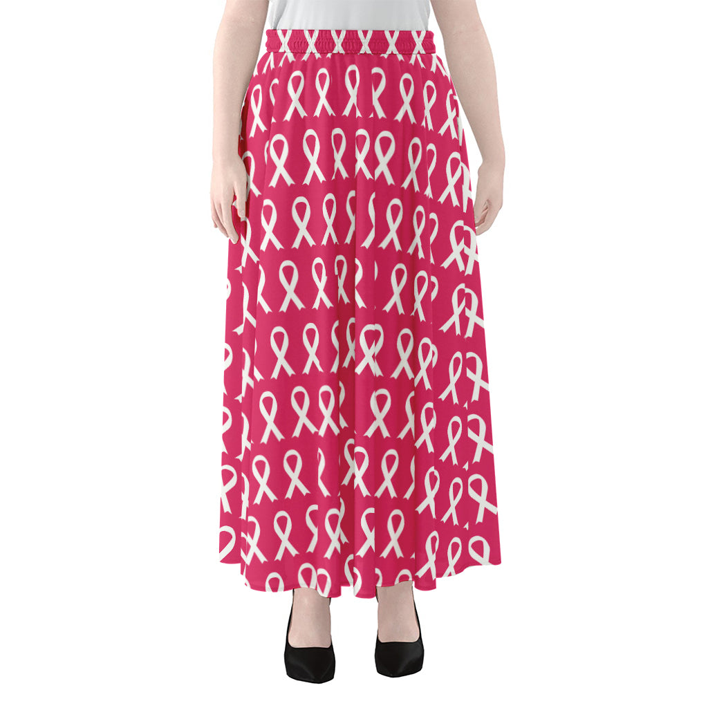 White And Pink Breast Cancer Print Chiffon Maxi Skirt