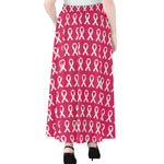 White And Pink Breast Cancer Print Chiffon Maxi Skirt