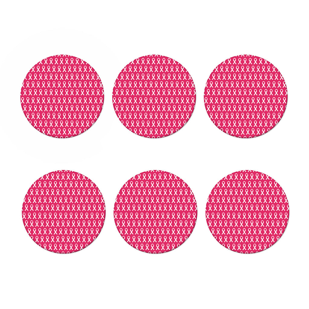 White And Pink Breast Cancer Print Coaster Set