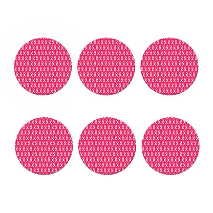 White And Pink Breast Cancer Print Coaster Set