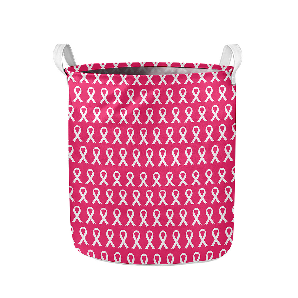 White And Pink Breast Cancer Print Collapsible Laundry Basket