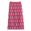 White And Pink Breast Cancer Print Cotton Front Slit Maxi Skirt