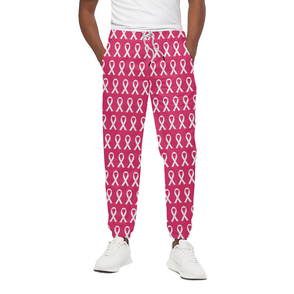White And Pink Breast Cancer Print Cotton Pants